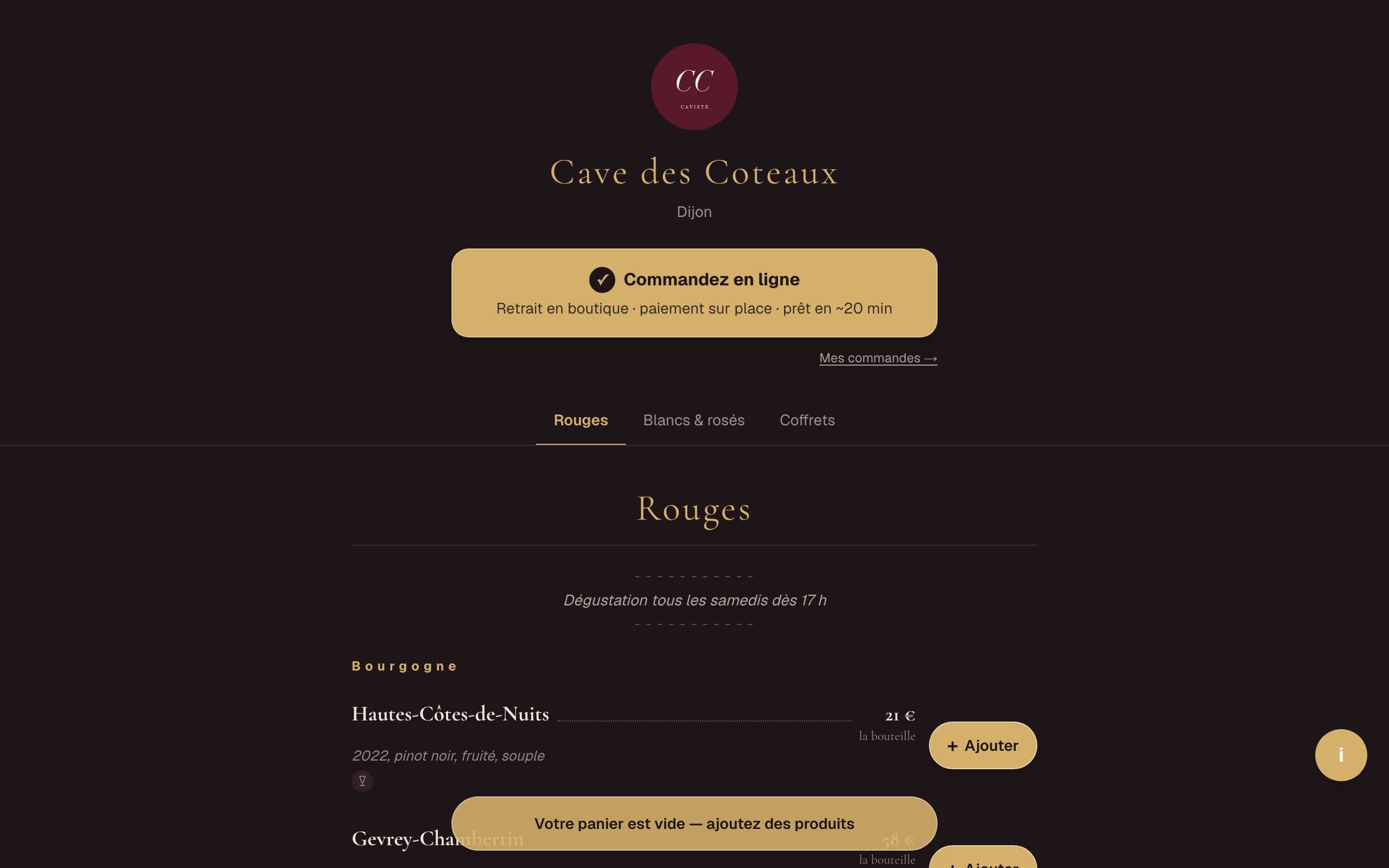 Exemple de site bonappli pour votre cave
