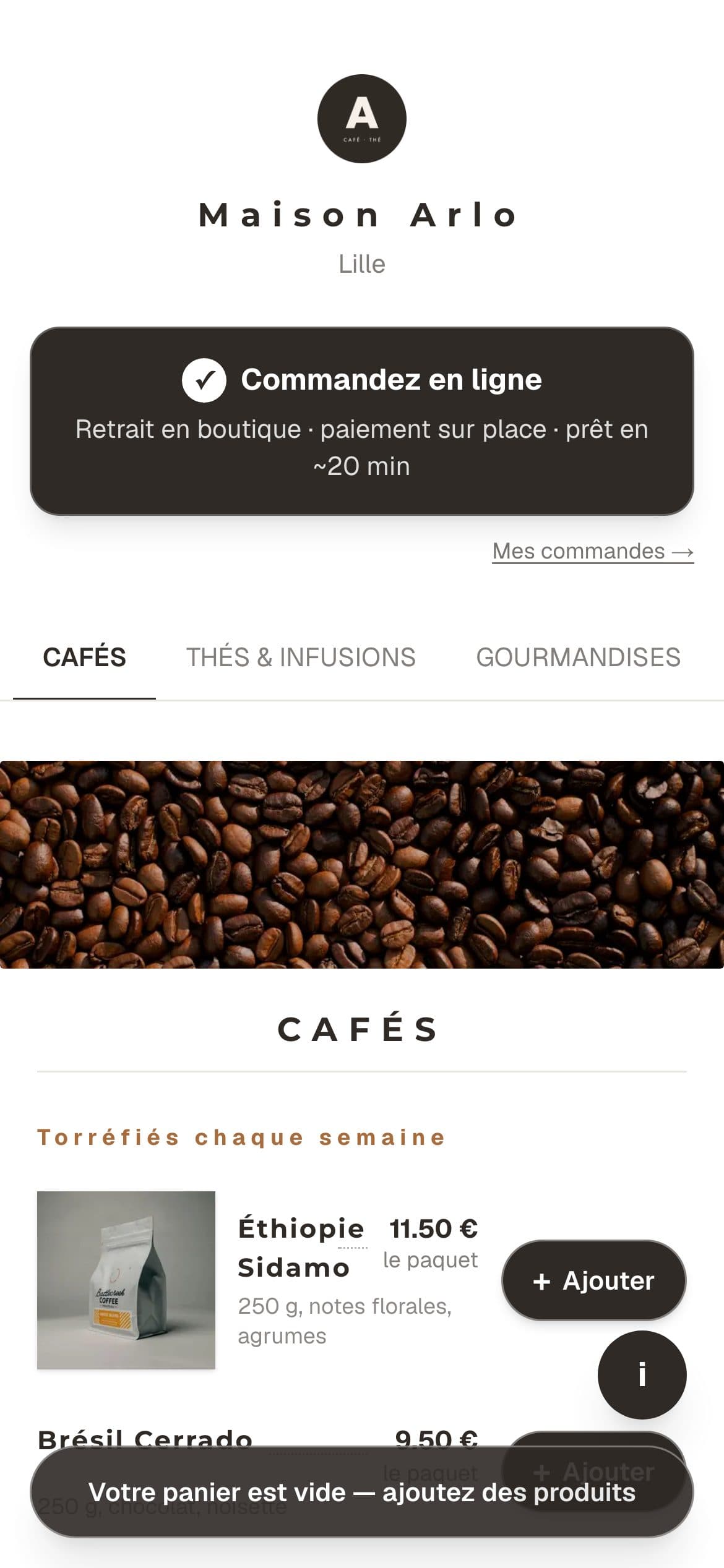 La page publique de votre commerce, sur téléphone