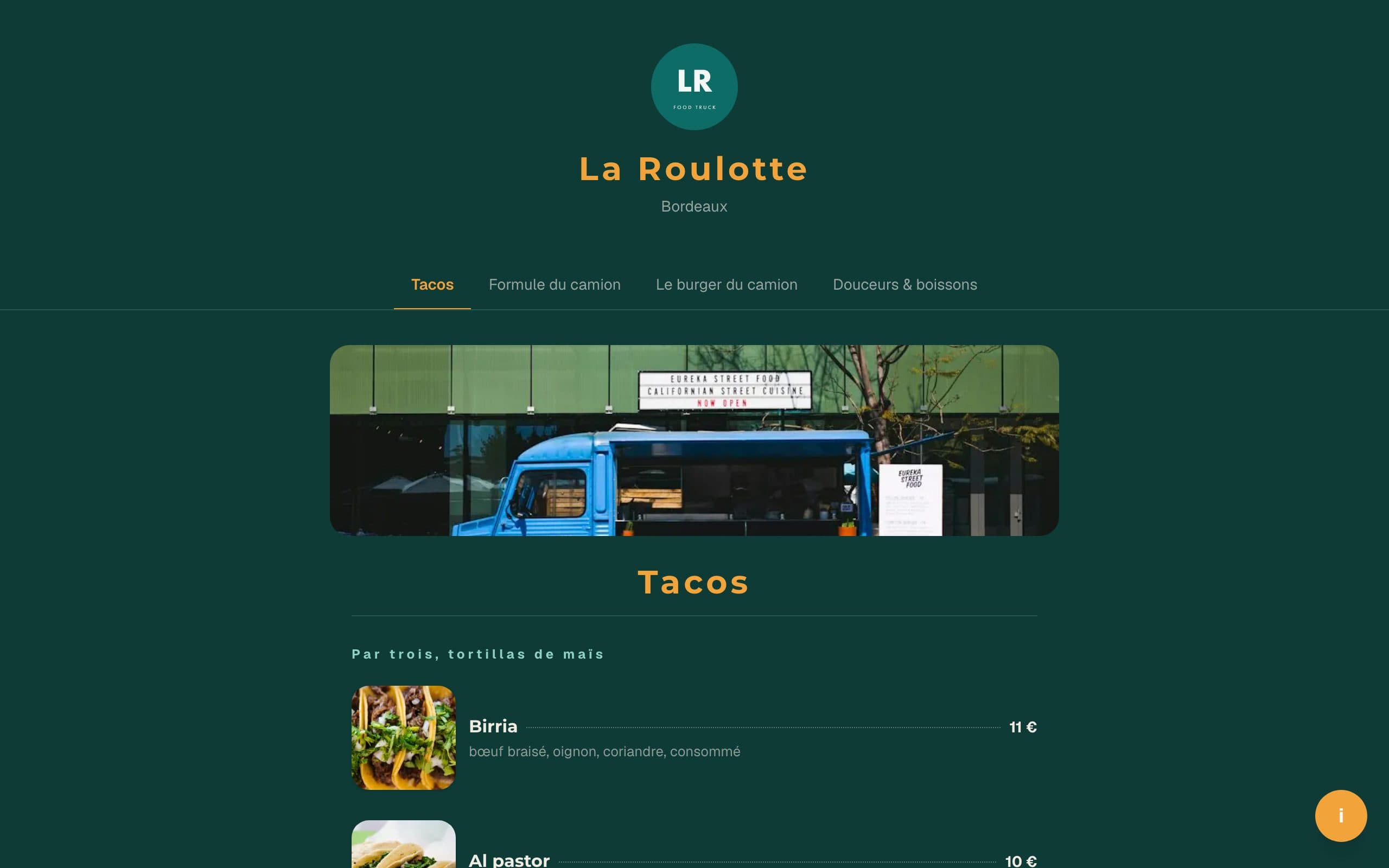 Exemple de site bonappli pour votre food truck